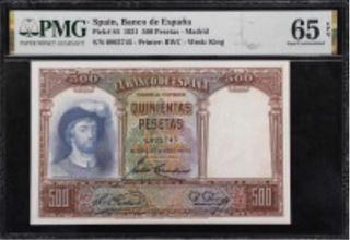 Billete 500 Pesetas España 1936 PMG NGC Oro