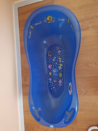 Bañera bebé azul plástico rígido, bañerita.