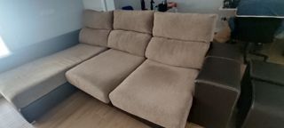 Sofá Chaise Longue 3 plazas beige-negro