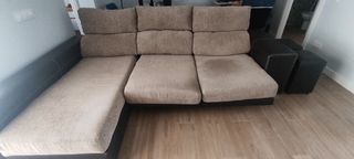 Sofá Chaise Longue 3 plazas beige-negro