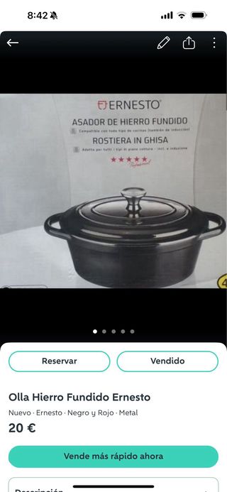 Olla Hierro Fundido Ernesto Roja o Negra 4 litros