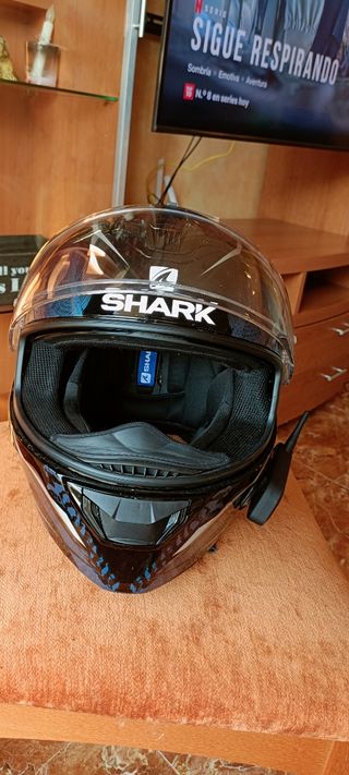 Casco moto Shark D-Skwal azul y rosa 