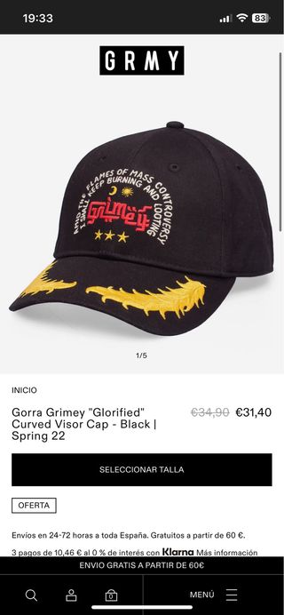 Gorra Grimey negra y dorada