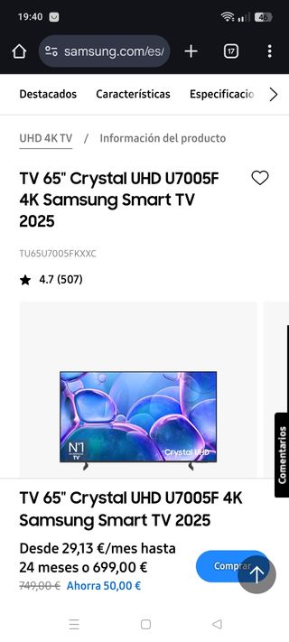 TV Samsung 65" Crystal
