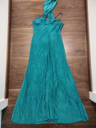 Vestido largo fiesta verde azulado