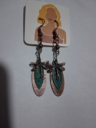 Pendientes libélula - marrón, verde