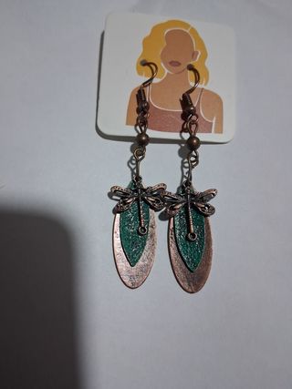 Pendientes libélula - marrón, verde