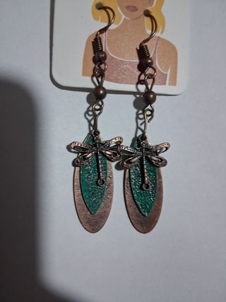 Pendientes libélula - marrón, verde