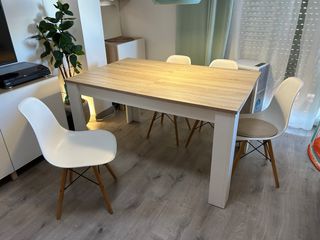 Mesa Comedor 4 Sillas - Blanco & Madera