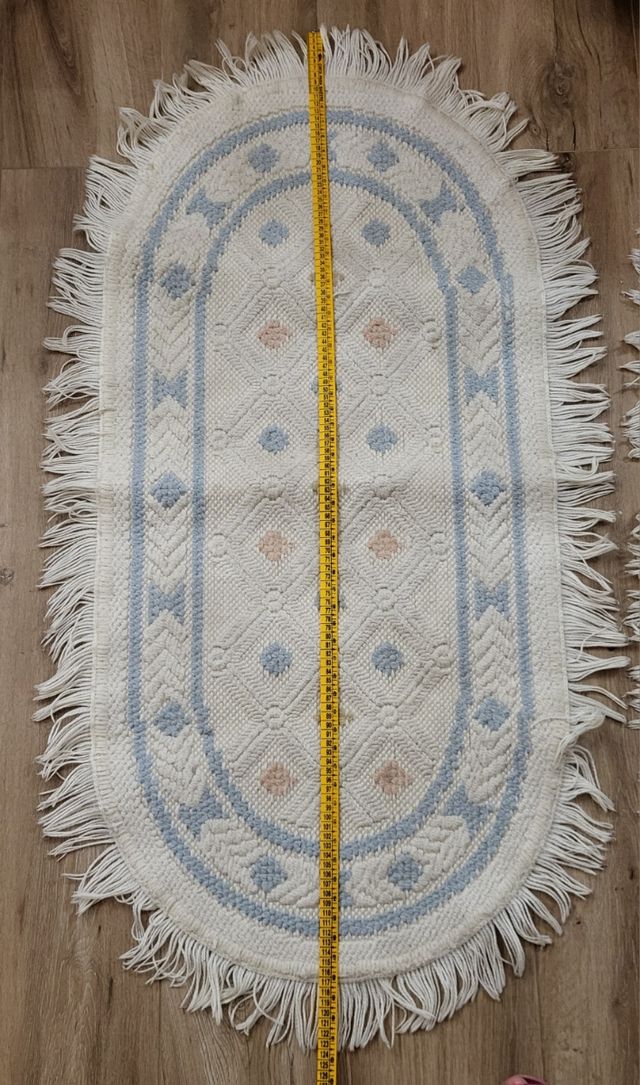 2 Alfombras ovaladas algodón pie de cama con fleco