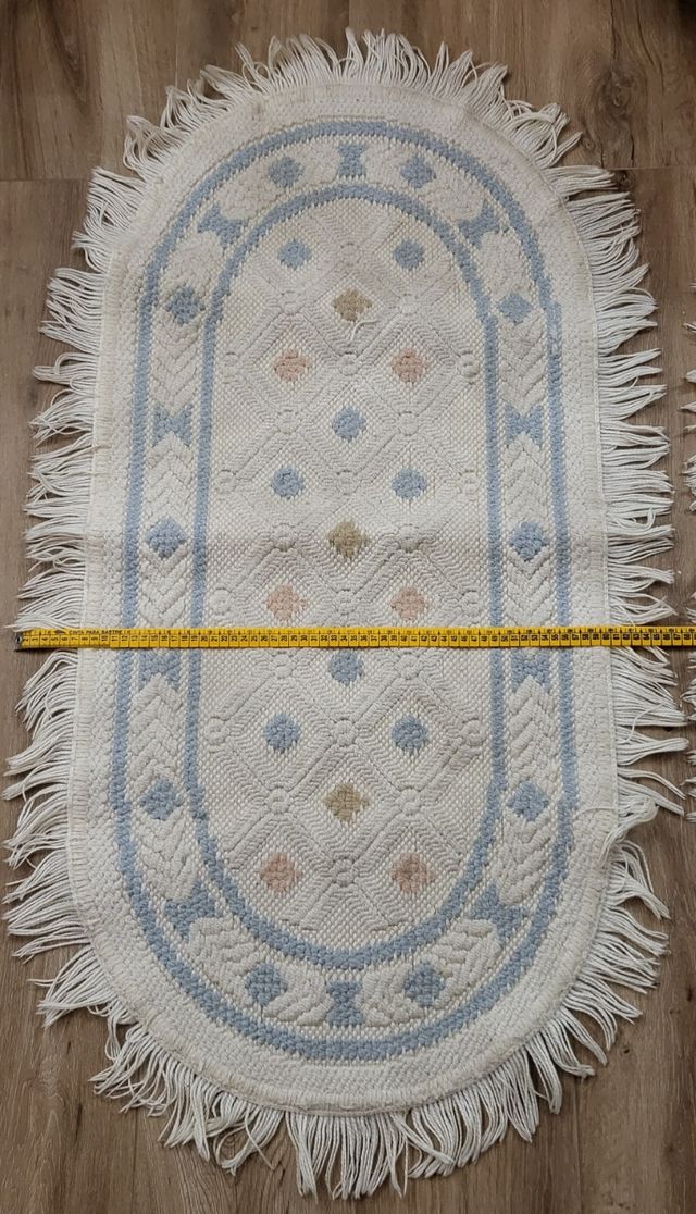 2 Alfombras ovaladas algodón pie de cama con fleco