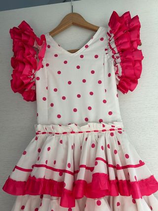 Vestido niña flamenco lunares rosa fucsia