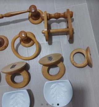 Accesorios baño madera vintage