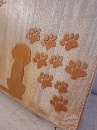 Quadro legno rustico cane famiglia