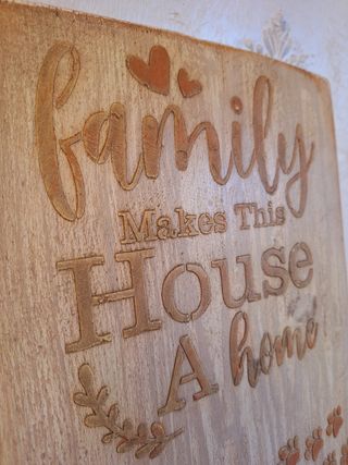 Quadro legno rustico cane famiglia