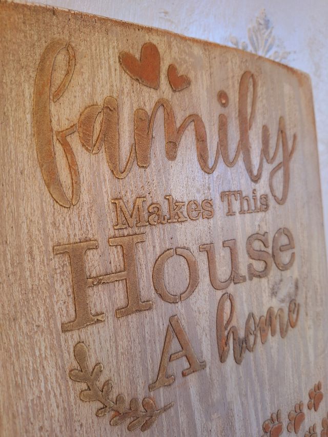 Quadro legno rustico cane famiglia