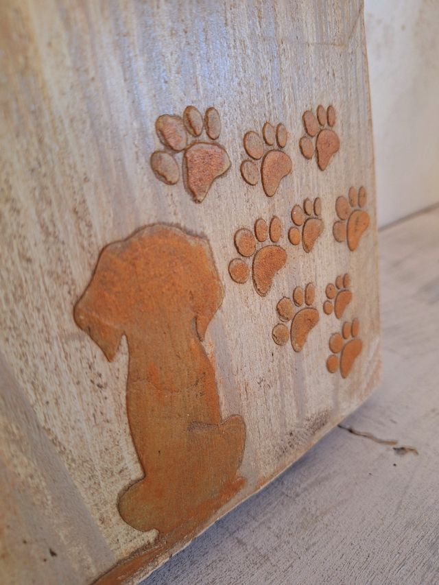 Quadro legno rustico cane famiglia