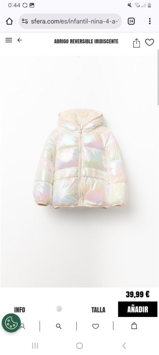 Plumífero blanco niña reversible SFERA 10-12