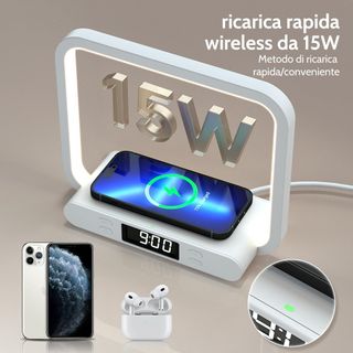 Orologio Luce da comodino ricarica wireless + USB