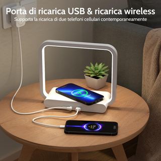 Orologio Luce da comodino ricarica wireless + USB
