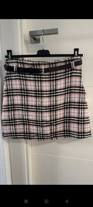 Falda cuadros rosa y negra - Talla S