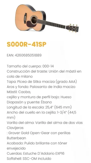 Guitarra acústica Sigma S00041-SP alta gama solida
