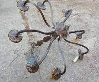 Lampara bronce antigua 8 brazos