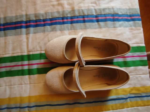 Manoletinas niña lino beige - 33