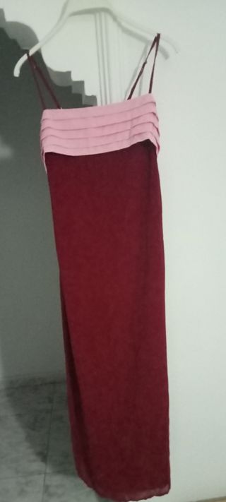 Vestido tirantes burdeos-rosa, Talla L