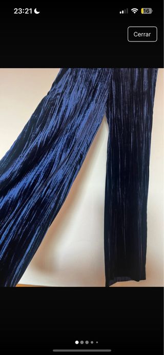 Pantalón de traje terciopelo azul Zara
