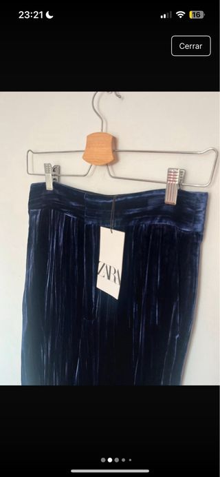 Pantalón de traje terciopelo azul Zara