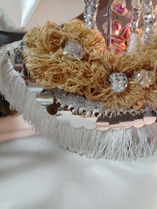 Capazo rafia beige-plata