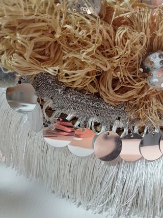 Capazo rafia beige-plata