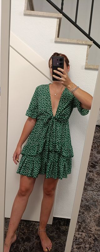Vestido verde estampado flores