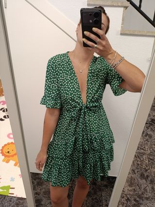 Vestido verde estampado flores