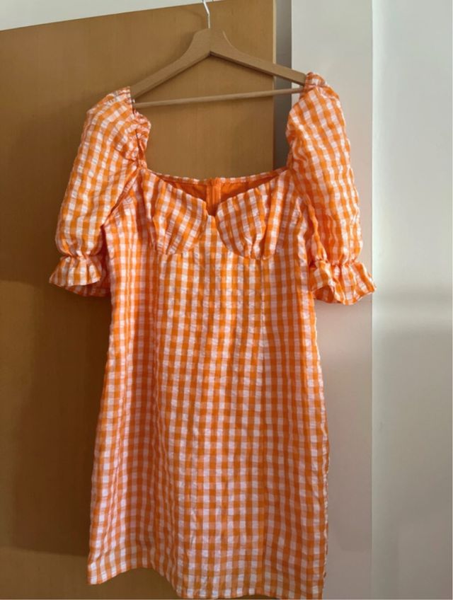 Vestido Vichy naranja blanco