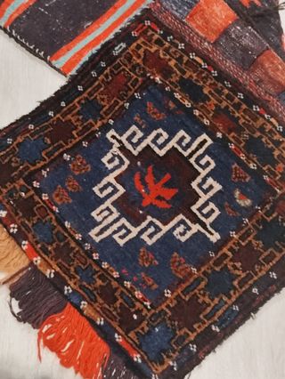 Alforjas tribales Baluch, lana, azul-rojo