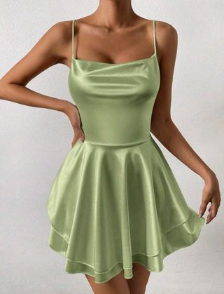 Vestido Satén Verde - Talla S