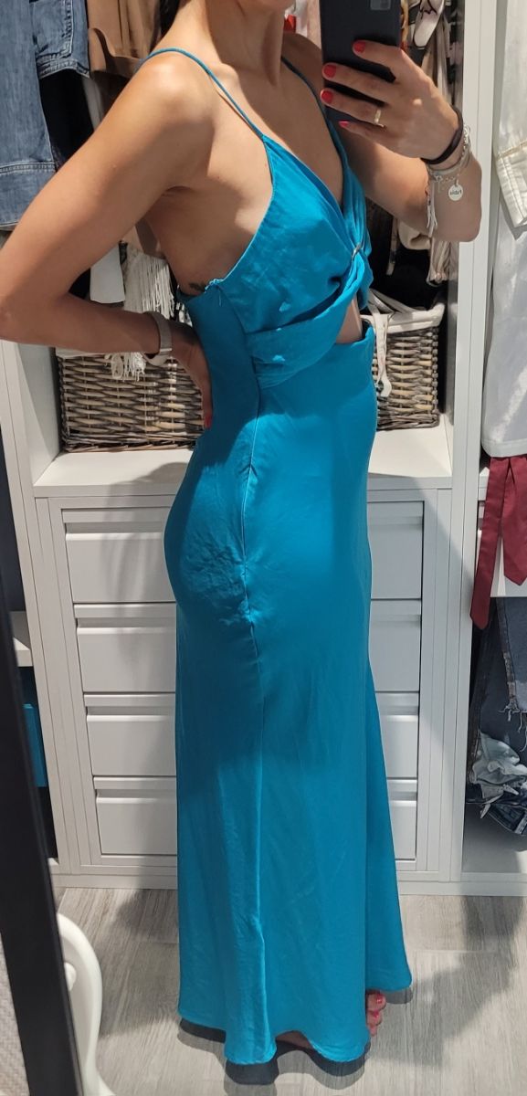 Vestido Zara satén turquesa