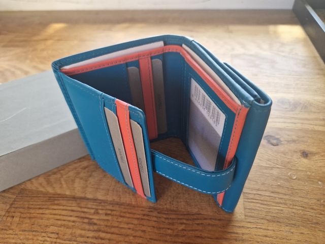 Cartera cuero - azul & Naranja