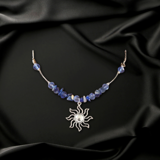 Collar boho azul plata de sol y piedras