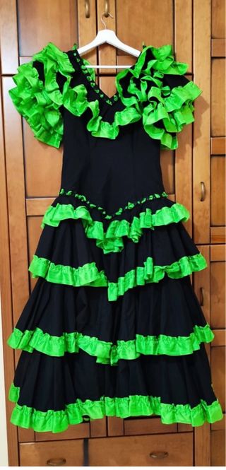 Vestido Flamenca Negro-Verde