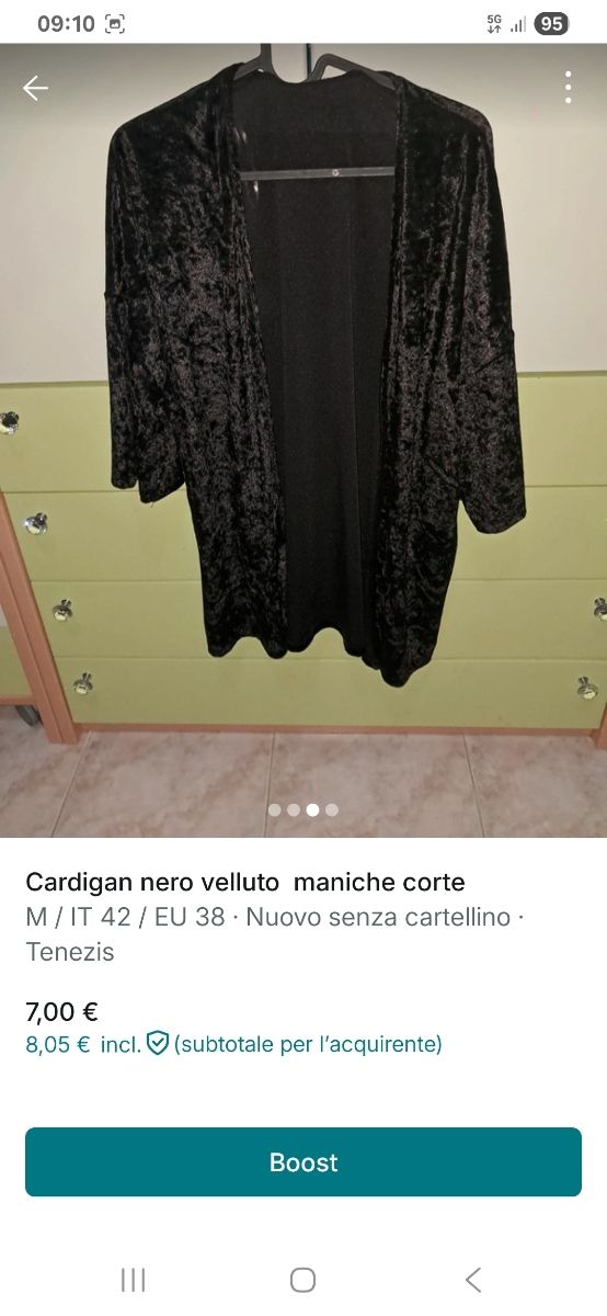 Cardigan velluto nero Tg M