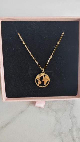 Collar mundo acero inox dorado nuevo