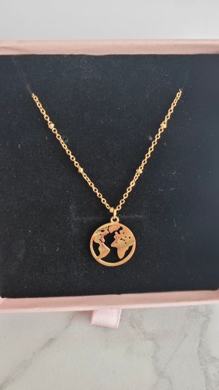 Collar mundo acero inox dorado nuevo