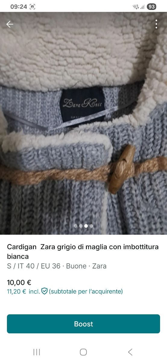 Cardigan Zara grigio imbottito tg L