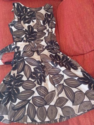 Vestido estampado beige y marrón