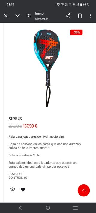Pala pádel SET Sirius - IMPECABLE