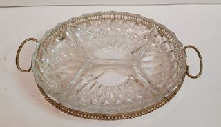 Bandeja cristal vintage dorada