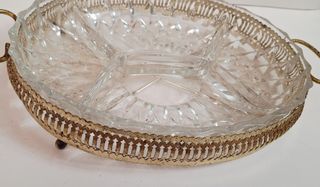 Bandeja cristal vintage dorada